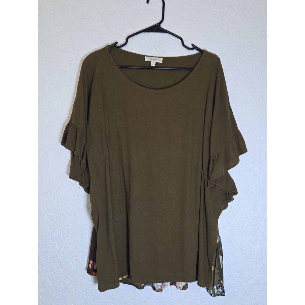 Umgee Olive Green Ruffle Sleeve Blouse